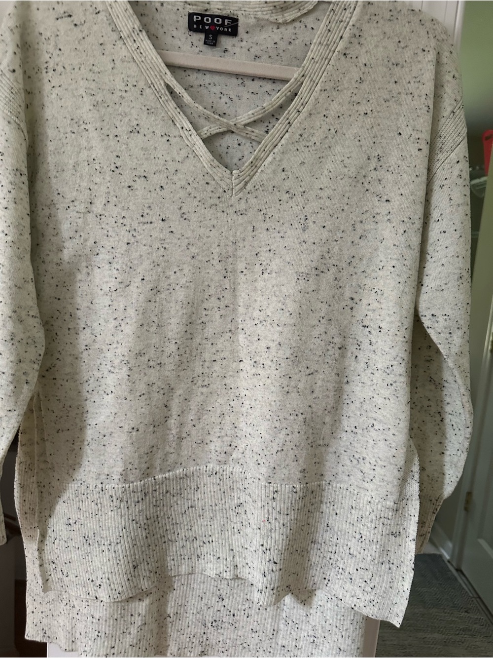 Poof! Cream Speckled V-Neck Pullover Sweater